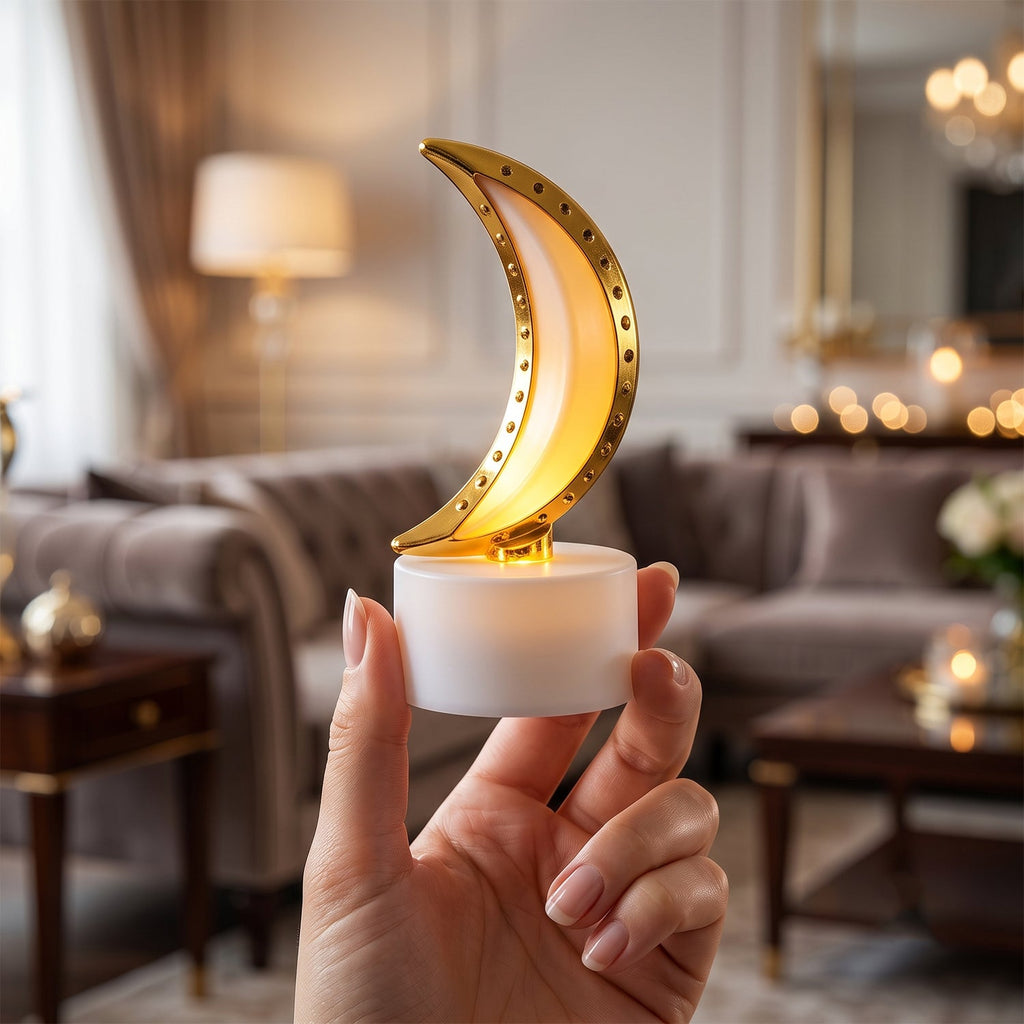 Moon Shape Led Tealight Candle Set Golden Crescent Warm Glow Light (12 Pc)