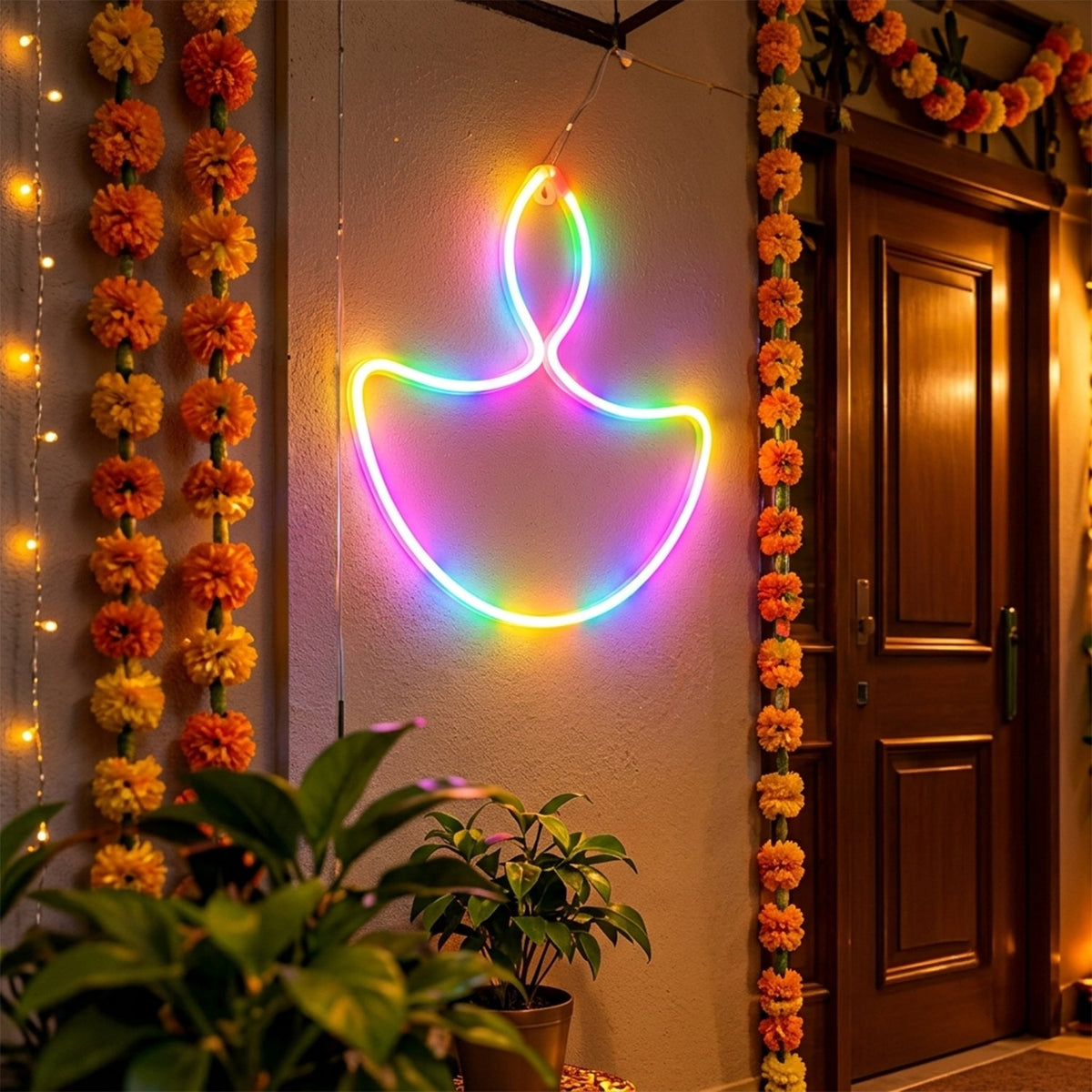 Multicolor Led Diya Shape Hanging Light For Diwali And Home Decor (1 Pc)
