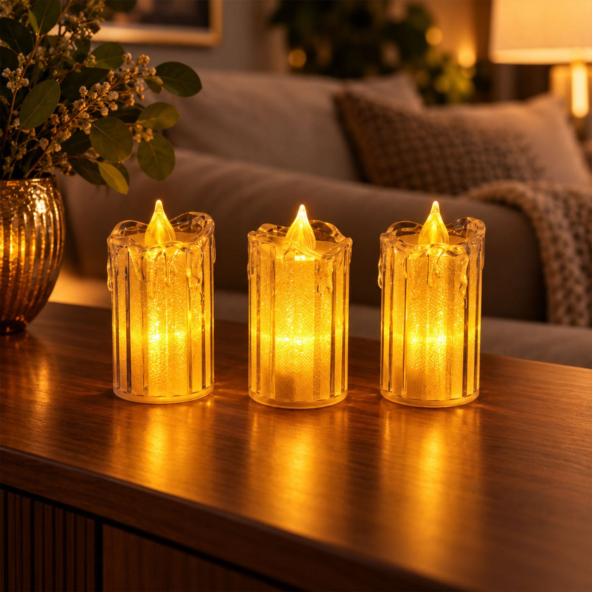 Decorative Flameless Led Candles With Warm Glow For Home And Events (3 Pc Set)