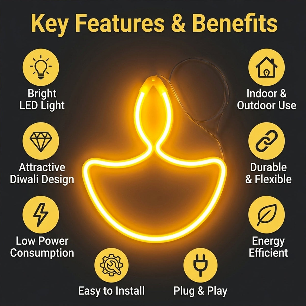 White Led Diya Shape Hanging Light For Festive Diwali Home Decor (1 Pc)