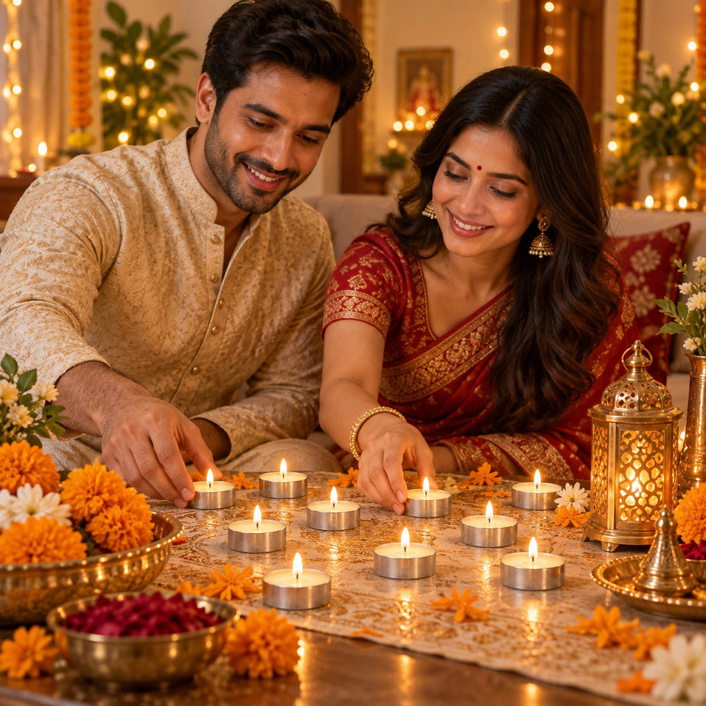 Decorative Wax Tea Light Candles For Diwali Puja And Home Decor (10 Pc Set)