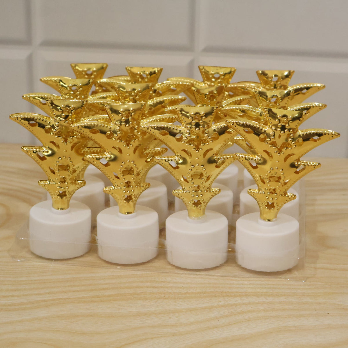 Golden Christmas Tree Led Tealight Candles For Home And Festive Decor (12 Pc Set)
