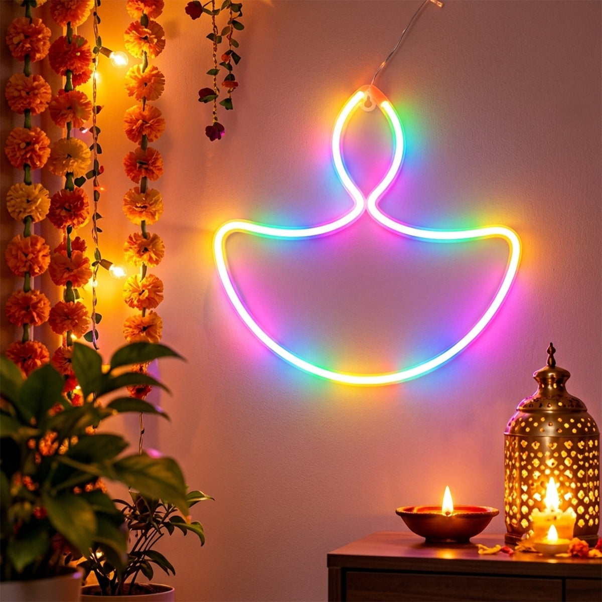 Multicolor Led Diya Shape Hanging Light For Diwali And Home Decor (1 Pc)