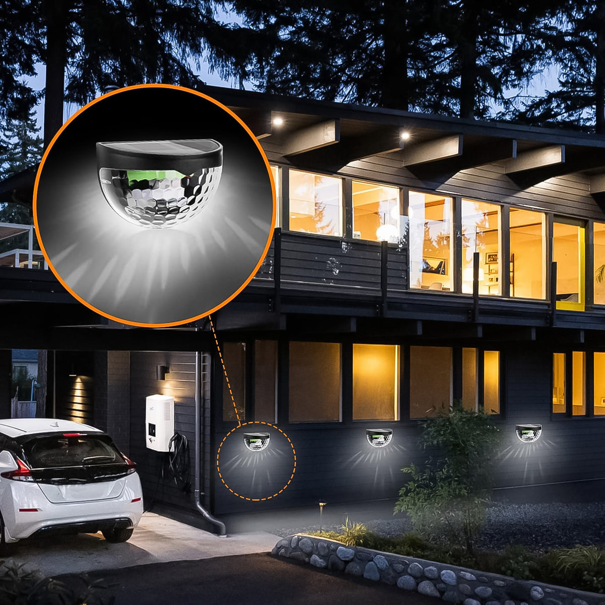 6 Led Solar Powered Wall Mount Fence Light With Honeycomb Shade Design (2 Pc Set)