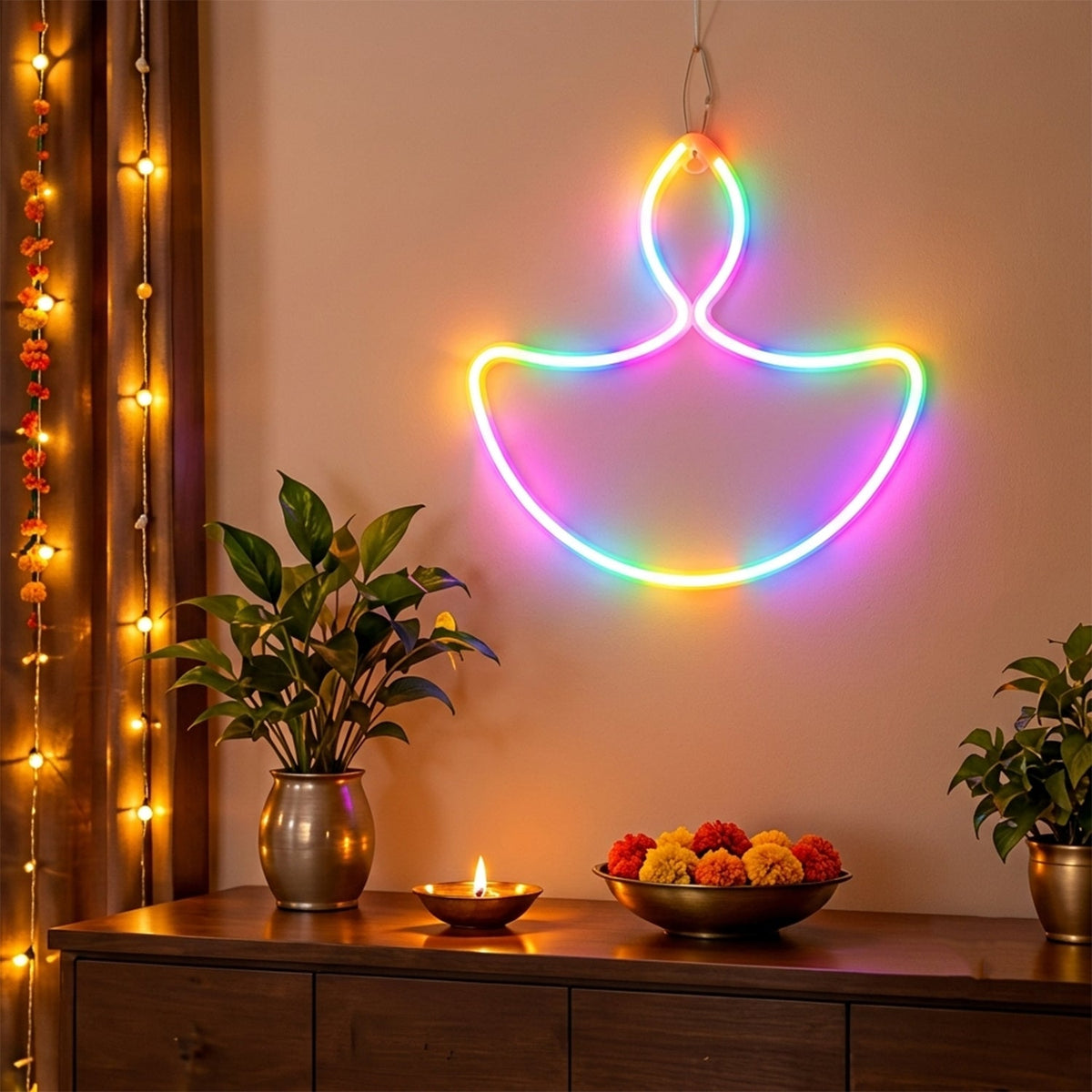 Multicolor Led Diya Shape Hanging Light For Diwali And Home Decor (1 Pc)