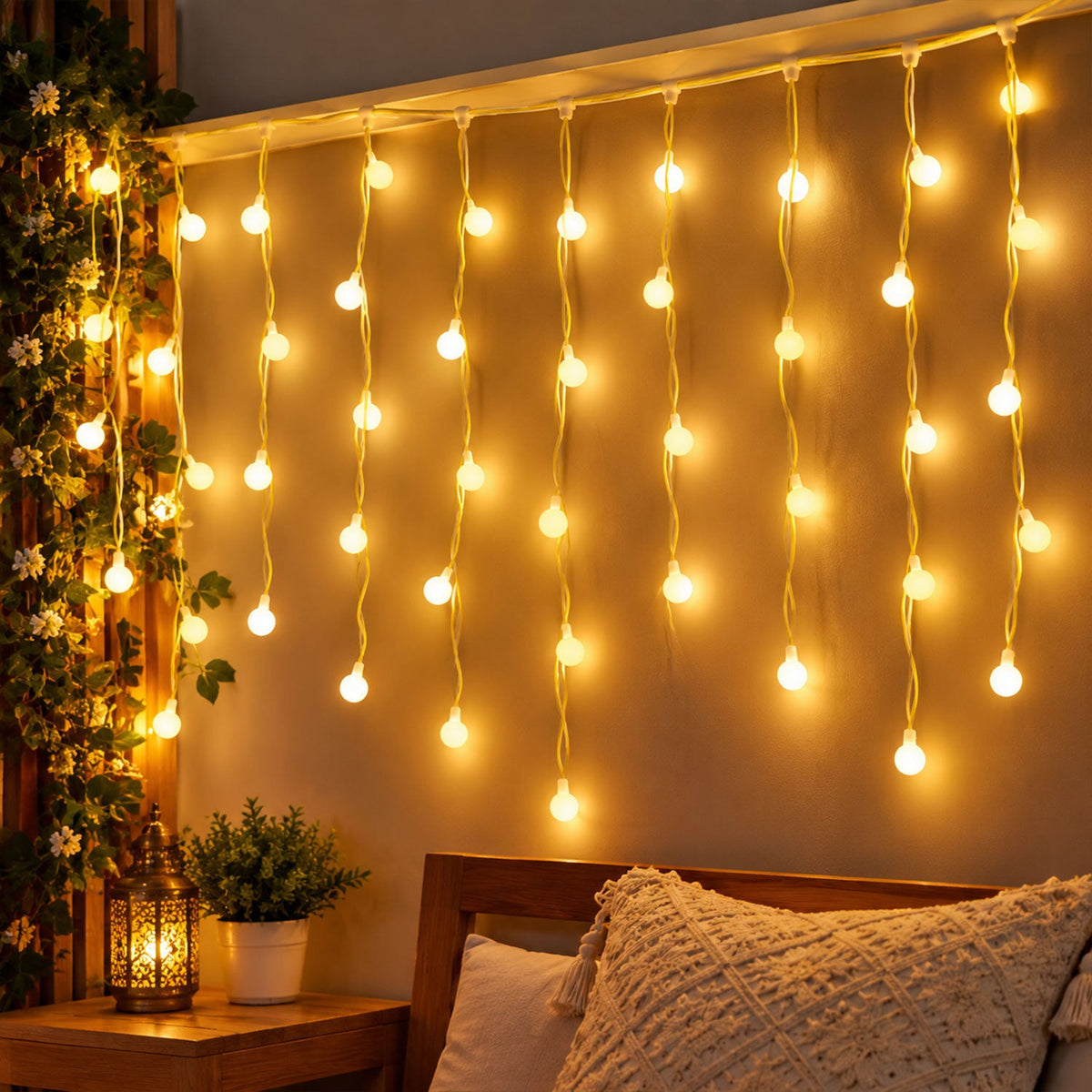 Warm White Bulb Curtain String Lights For Home Decoration (10 Mtr Approx)