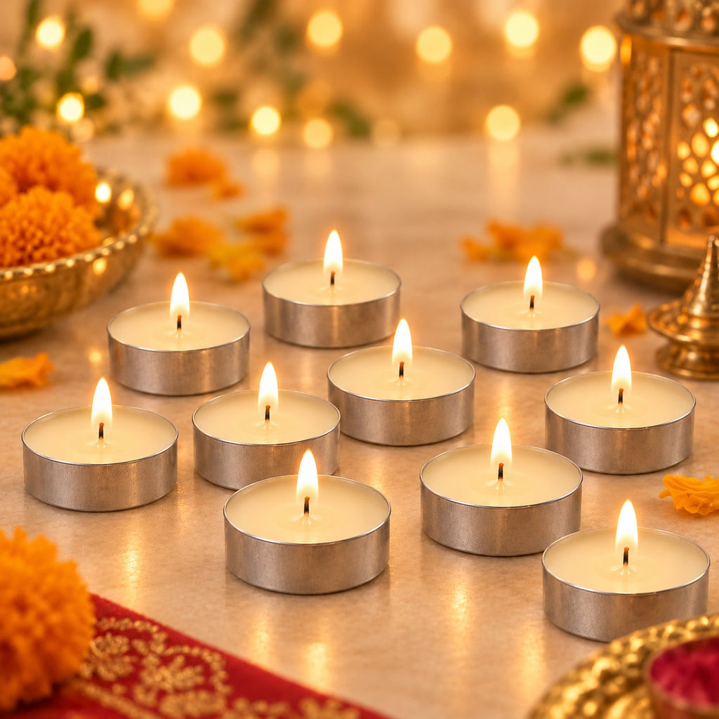 Decorative Wax Tea Light Candles For Diwali Puja And Home Decor (10 Pc Set)