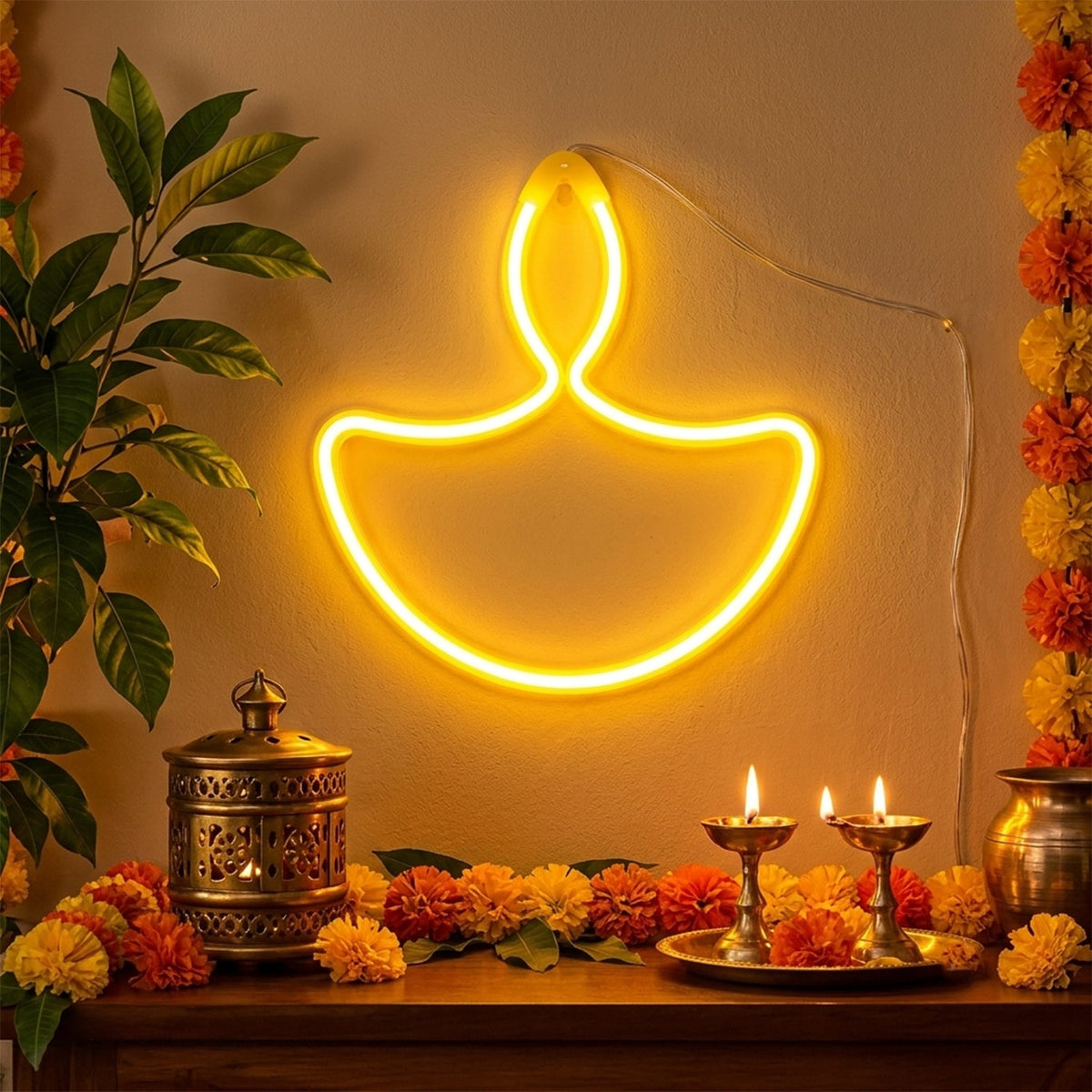 White Led Diya Shape Hanging Light For Festive Diwali Home Decor (1 Pc)