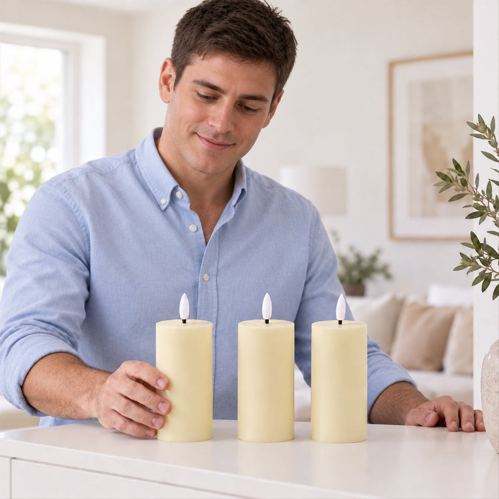 Smooth Flameless Led Pillar Candle For Festive Table And Home Decor (3 Pc)