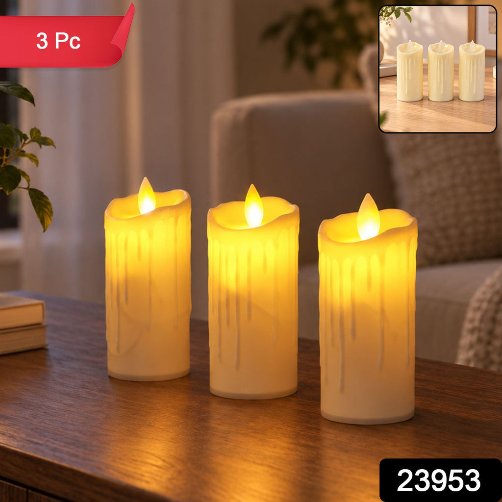 Flameless Led Pillar Candle For Festive Table And Home Decor (3 Pc)