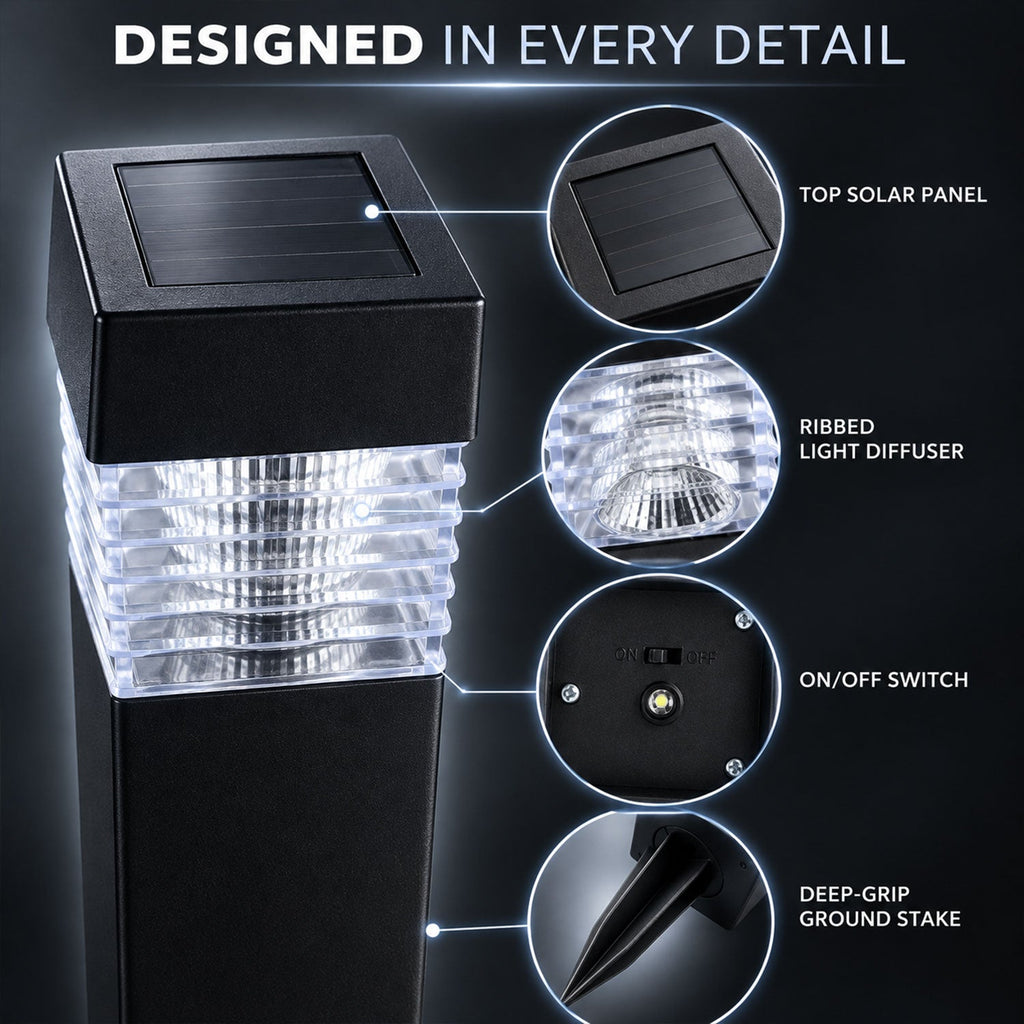 Solar Led Garden Pathway Light With Ground Stake And Ribbed Diffuser (1 Pc)