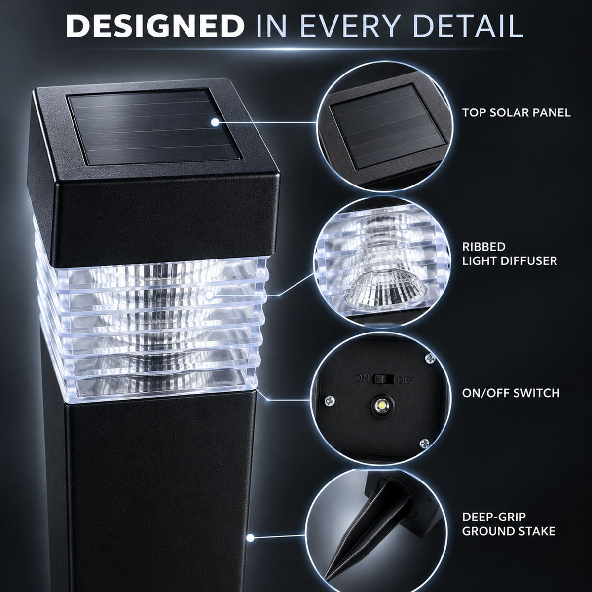 Solar Led Garden Pathway Light With Ground Stake And Ribbed Diffuser (1 Pc)