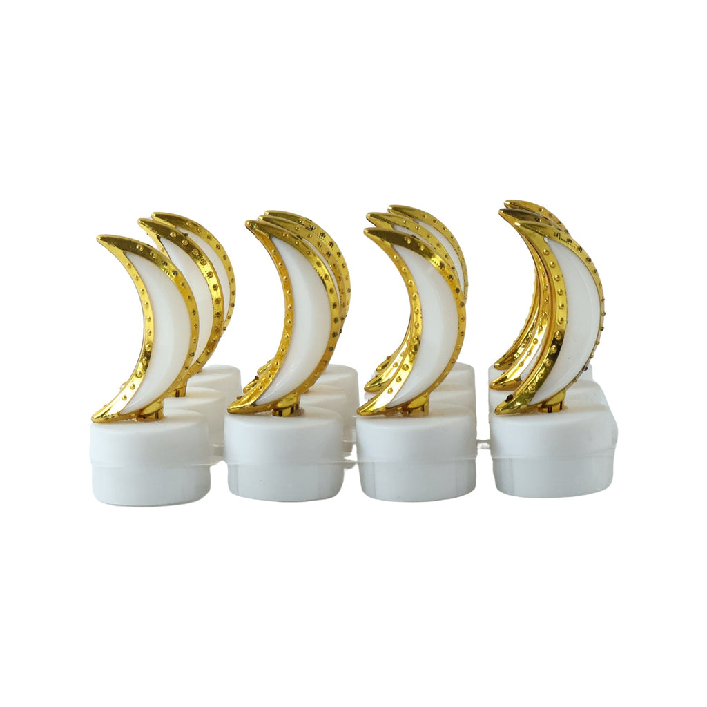 Moon Shape Led Tealight Candle Set Golden Crescent Warm Glow Light (12 Pc)